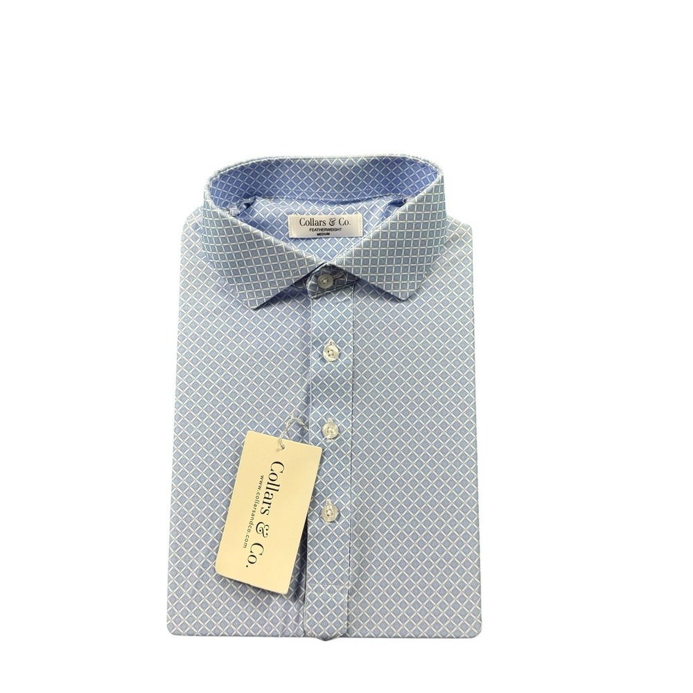 Collars & Co. Featherweight Dress Collar Purple Geometric Polo Size M NWT